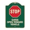 Signmission Designer Series-Stop Gates Open Toward Vehicle Green Heavy-Gauge Aluminum, 24" x 18", G-1824-9884 A-DES-G-1824-9884 - alternate 1